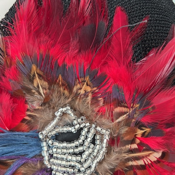 VINTAGE EMBELLISHED 80s Feather red Rosette 1-sleeved knit jersey black 6 - Picture 6 of 16